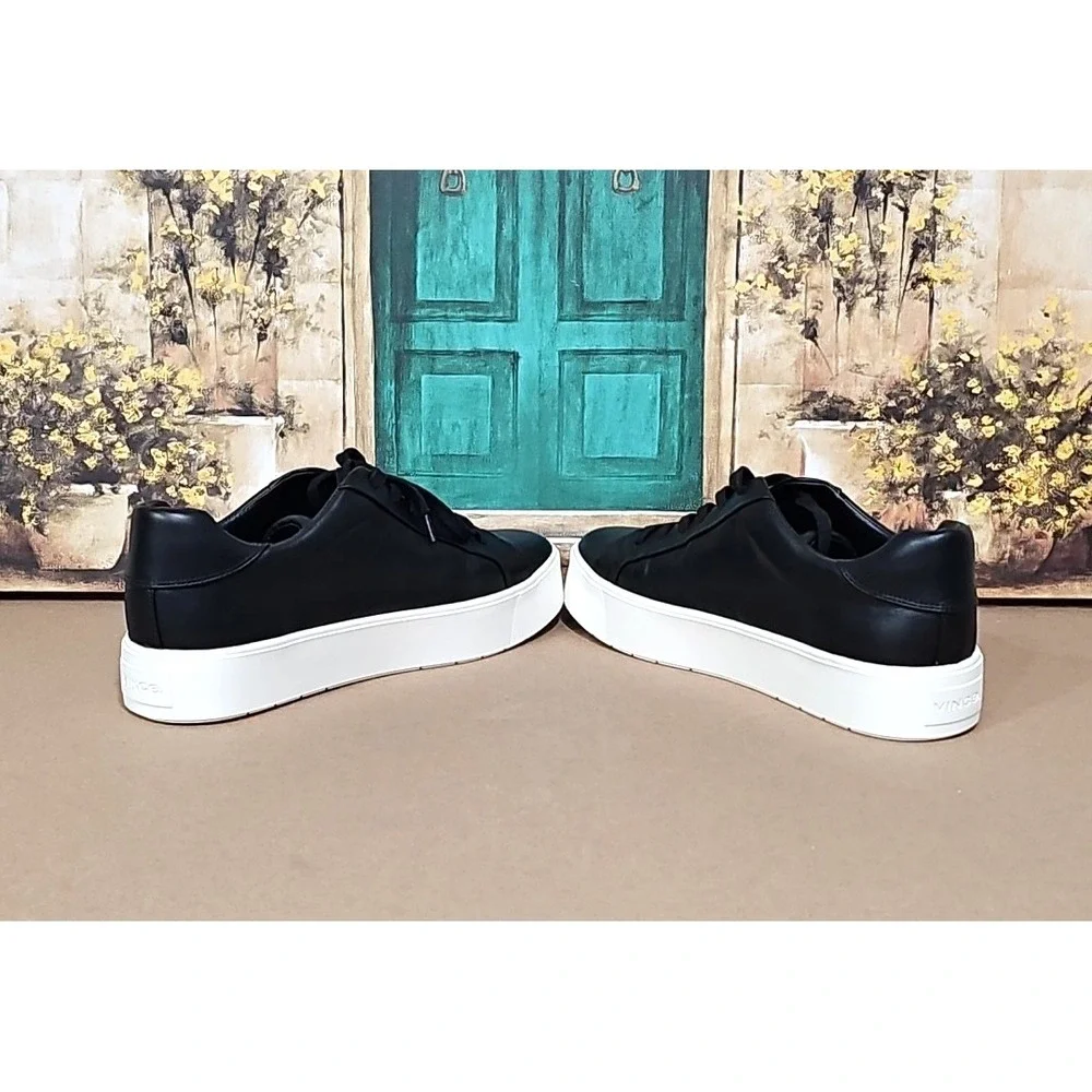 Vince Women's Benfield Leather Platform Lace Up Sneaker Black White Size 10 M